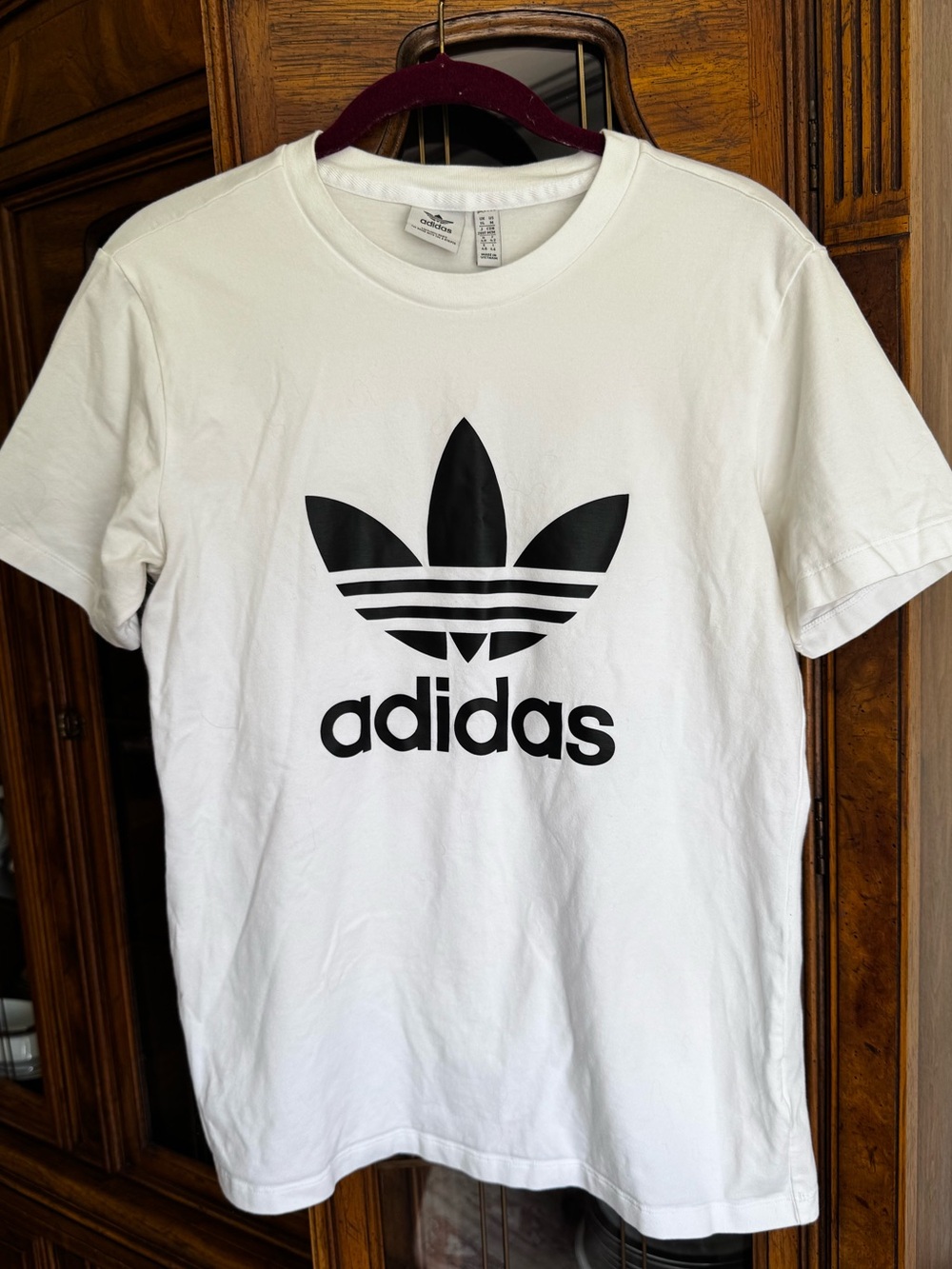 adidas White Crewneck Tee with Black Trefoil